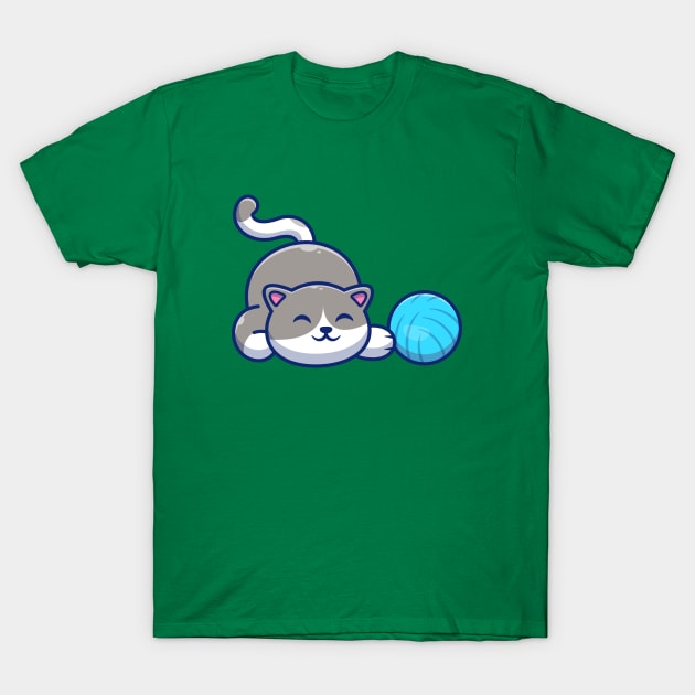 Cute Cat Playing Ball Cartoon T-Shirt by Catalyst Labs